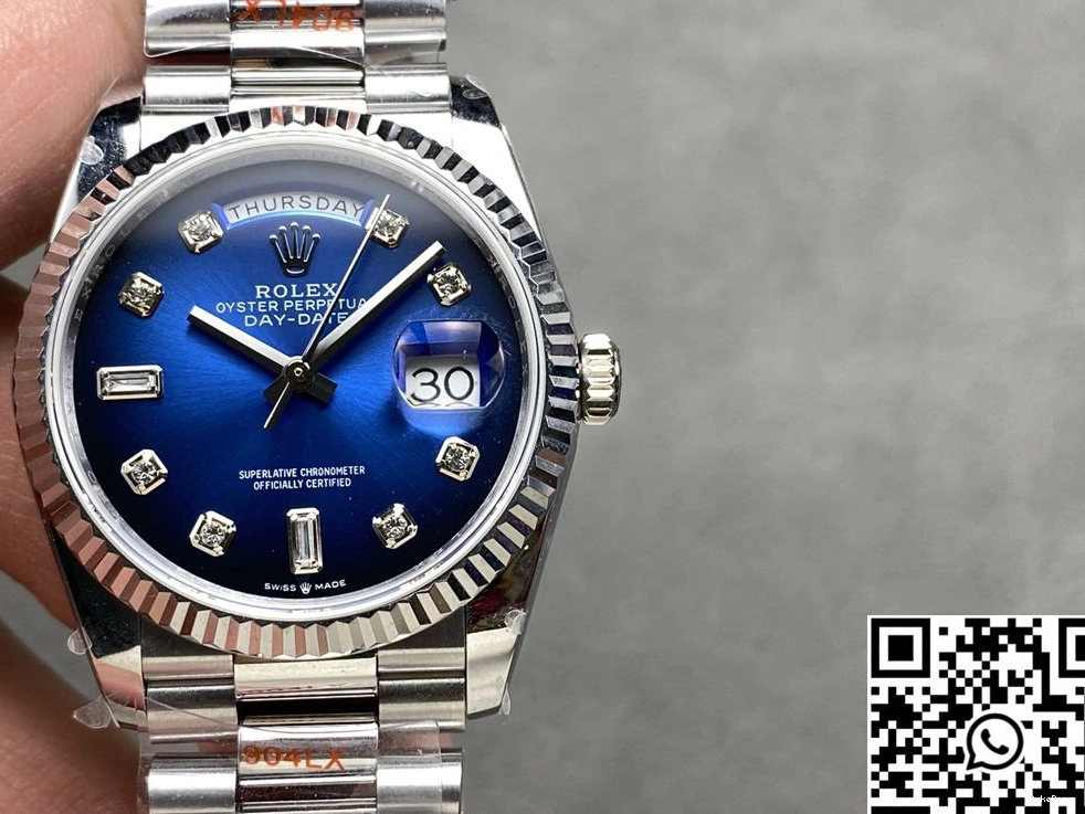 Day 128239-0023 Rolex Date 36mm Steel QF v5 Factory Blue Dial Tungsten 0312